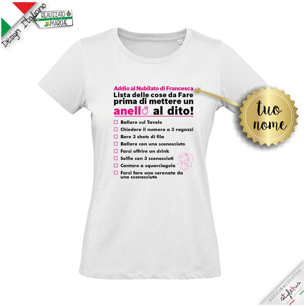 T-shirt donna addio al nubilato, lista delle cose da fare