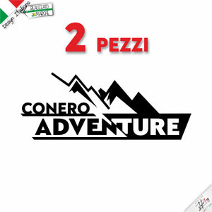 Coppia Adesivi Auto Personalizzati Adventure Montagna | Sticker in Vinile Laminato Resistente Intemperie e Lavaggi | Decalcomania con Nome/Associazione