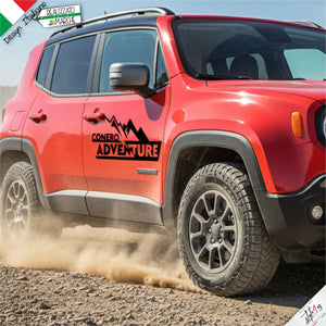 Coppia Adesivi Auto Personalizzati Adventure Montagna | Sticker in Vinile Laminato Resistente Intemperie e Lavaggi | Decalcomania con Nome/Associazione