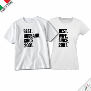 Coppia di T-Shirt Personalizzate "Best Husband & Wife Since" con Anno – Magliette di Coppia per Anniversario e Matrimonio – Bianco o Nero