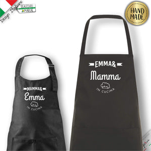 2 Grembiuli per Papà e Figlio/a, Mamma e Figlio/a Nomi e Grafica Personalizzati