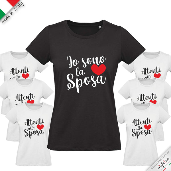 SET di 7 T-shirt "addio al nubilato ATTENTI ALLA SPOSA"