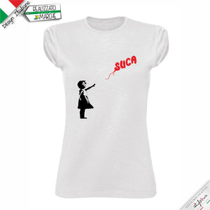 T-shirt da Donna "Bambina con Palloncino di Banksy" simpaticamente rivisitata, "There Is Always Hope”