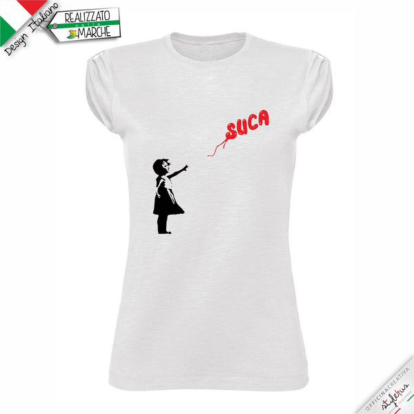 T-shirt da Donna "Bambina con Palloncino di Banksy" simpaticamente rivisitata, "There Is Always Hope”