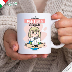 Tazza Dentista donna Personalizzata nel Nome e Capelli