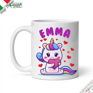 Tazza personalizzata unicorno cuori