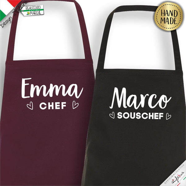 2 Grembiuli personalizzati "Chef" e "Souschef"