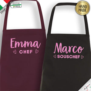 2 Grembiuli personalizzati "Chef" e "Souschef"