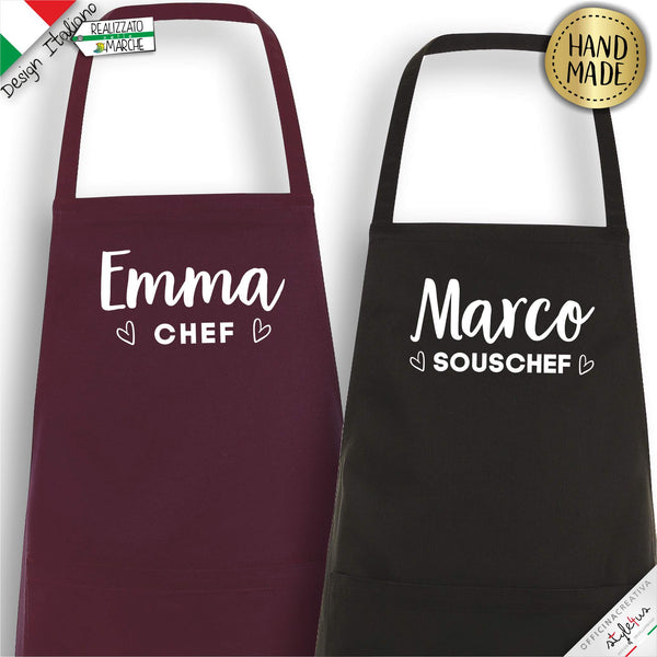 2 Grembiuli personalizzati "Chef" e "Souschef"