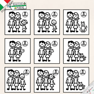 Set adesivi famiglia 3 personaggi